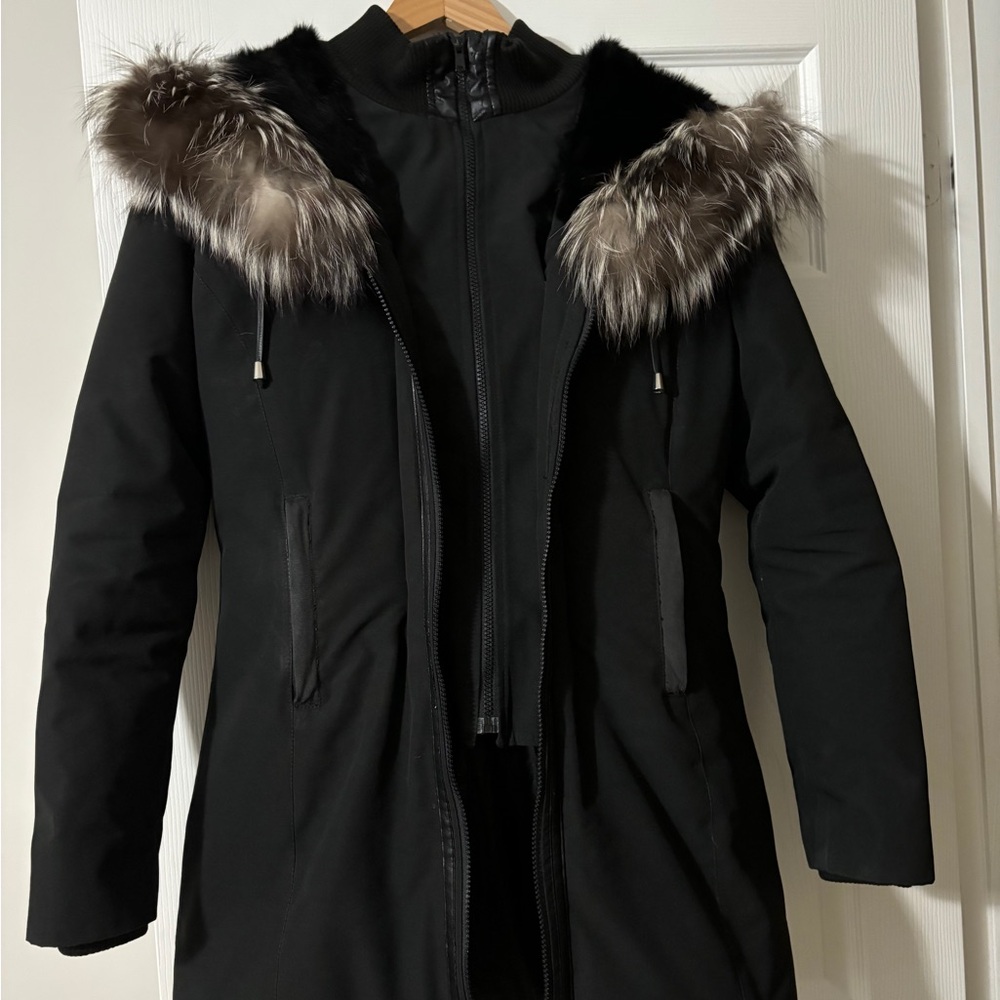 Canadian Wolf Black Jacket with Fur Trim